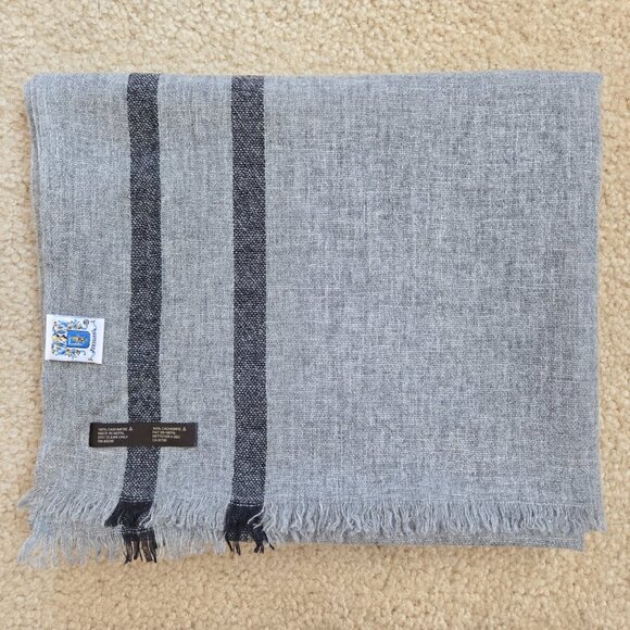 NWOT Portolano Grey with Navy Stripes Woven Cashmere - Picture 9 of 9